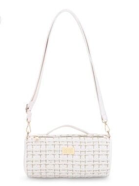 White Tweed Shoulder Bag with Gold Accents